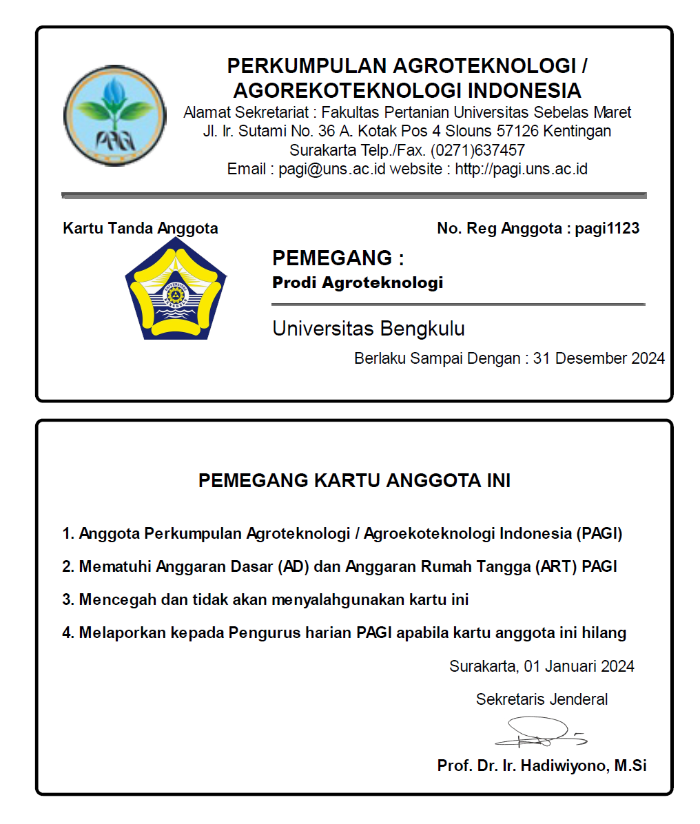 Member of the Indonesian Association of Agrotechnology/Agroecotechnology (PAGI) Member of the Indonesian Association of Agrotechnology/Agroecotechnology (PAGI)