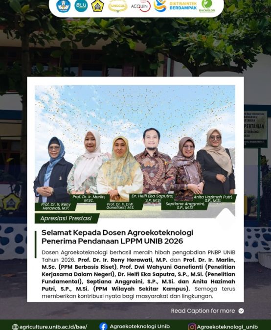 Agroecotechnology Lecturers Receive 2026 PNBP UNIB Research and Community Service Grants