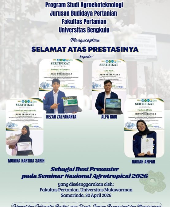 Agroecotechnology Students Win Best Presenter Awards at National Agrotropical Seminar 2026