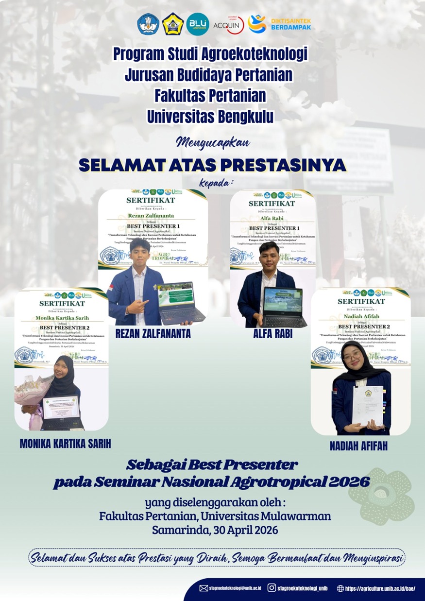 Agroecotechnology Students Win Best Presenter Awards at National Agrotropical Seminar 2026