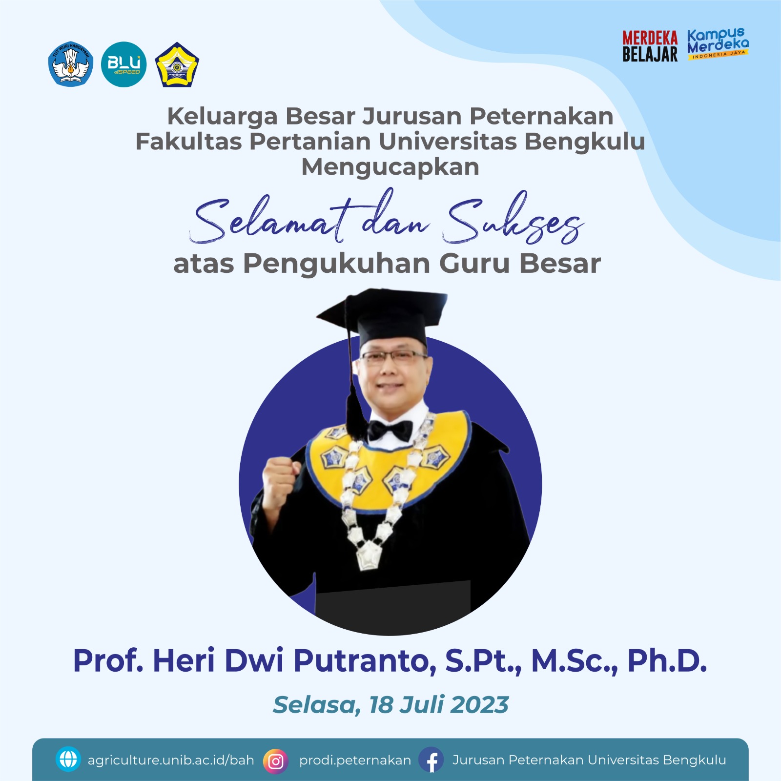 The Animal Husbandry Department Congratulated Prof. Heri Dwi Putranto for The Inauguration of The Title of Professor