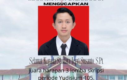 Congratulations to Jepri Susanto, S.Pt., 3rd runner-up in the thesis competition for Yudisium period 105, February 27, 2024.