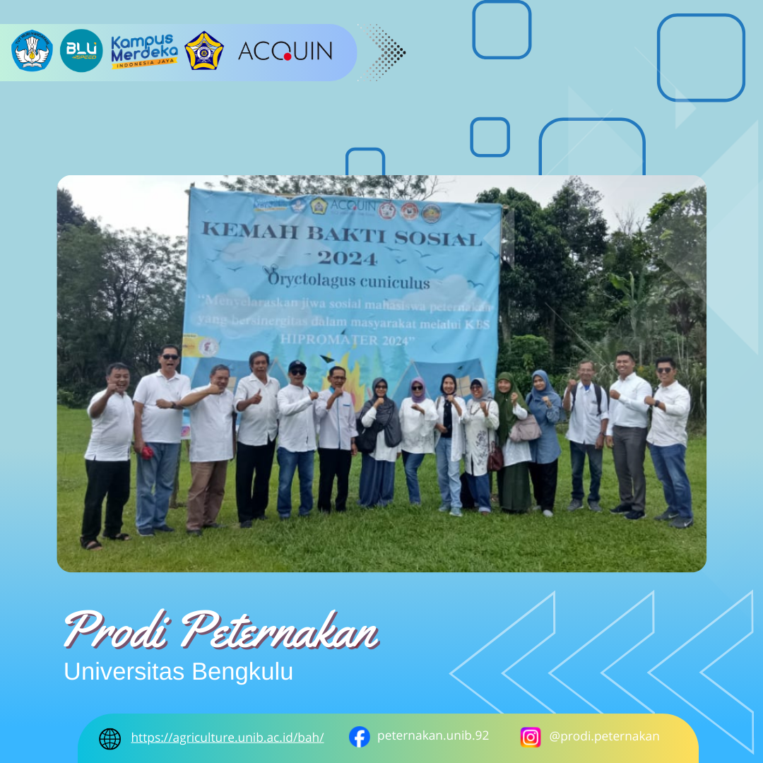 The lecturers of Animal Husbandry Study Program attended and participated in the Kemah Bakti Sosial (KBS) 2024 Activity of Himpunan Profesi Mahasiswa Peternakan (Hipromater) in 2024. The lecturers of Animal Husbandry Study Program attended and participated in the Kemah Bakti Sosial (KBS) 2024 Activity of Himpunan Profesi Mahasiswa Peternakan (Hipromater) in 2024.