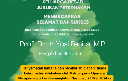 Animal Husbandry Department Congratulates Prof. Dr. Ir. Yosi Fenita, M.P. for Receiving Satyalencana Karya Satya Award