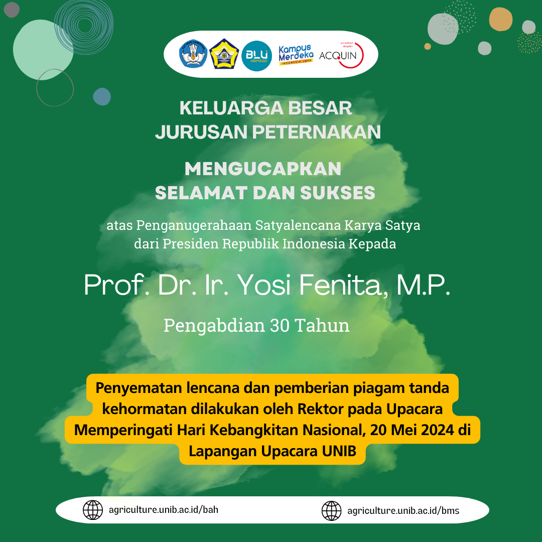 Animal Husbandry Department Congratulates Prof. Dr. Ir. Yosi Fenita, M.P. for Receiving Satyalencana Karya Satya Award