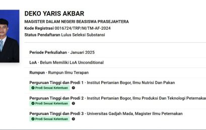 Deko Yaris Akbar, Alumni Prodi Peternakan Unib, penerima Beasiswa LPDP di IPB University