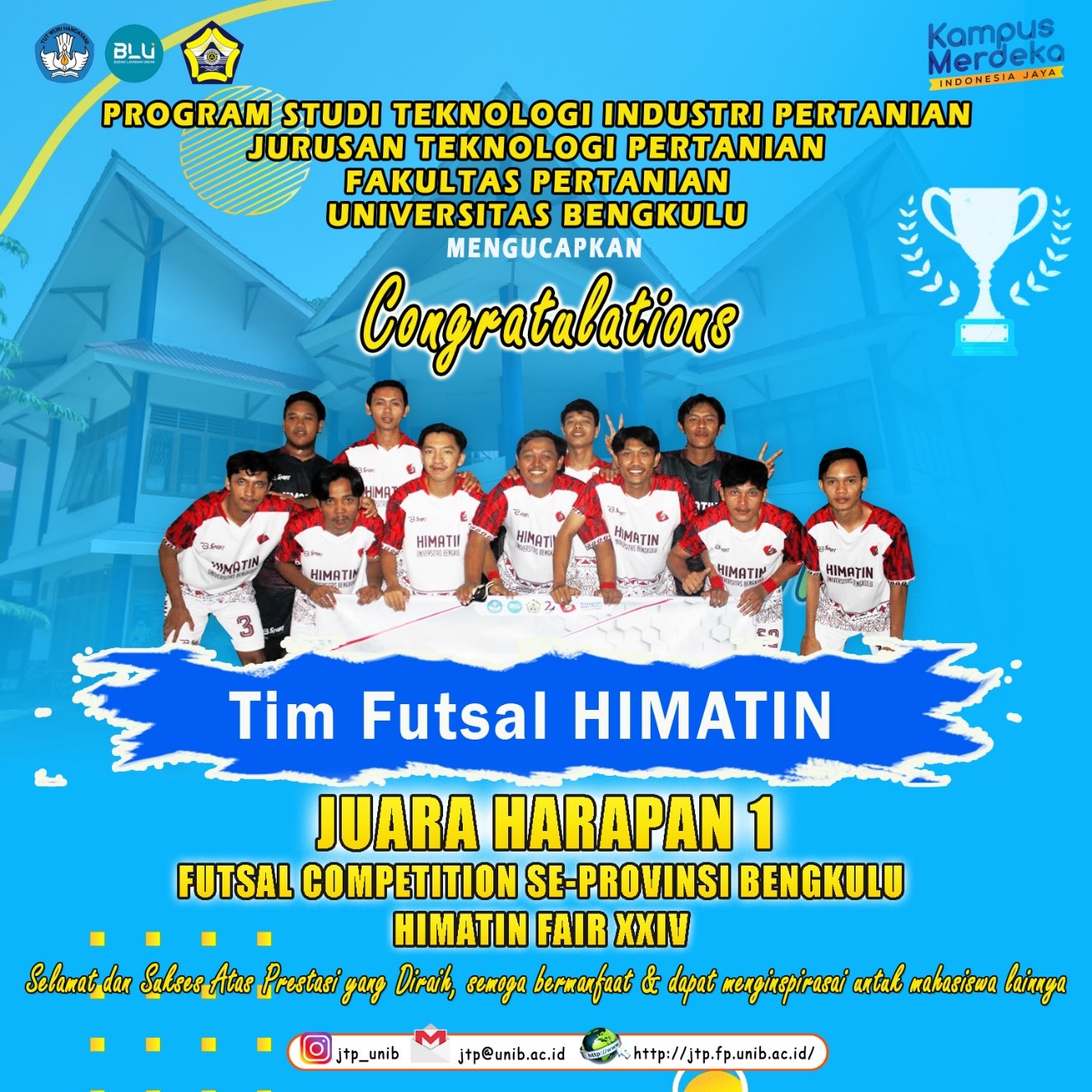 HIMATIN FUTSAL TEAM WINS 1ST PLACE IN BENGKULU PROVINCE FUTSAL COMPETITION HIMATIN FAIR XXIV