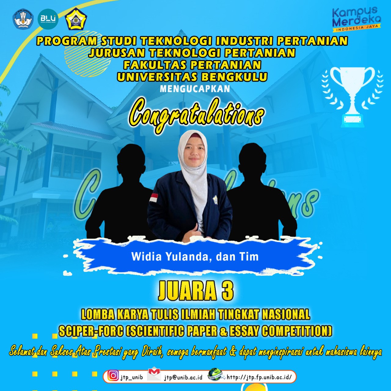 WIDIA YULANDA AND TEAM WON 3RD PLACE IN THE SCIPER-FORC NATIONAL LEVEL SCIENTIFIC WRITING COMPETITION WIDIA YULANDA AND TEAM WON 3RD PLACE IN THE SCIPER-FORC NATIONAL LEVEL SCIENTIFIC WRITING COMPETITION