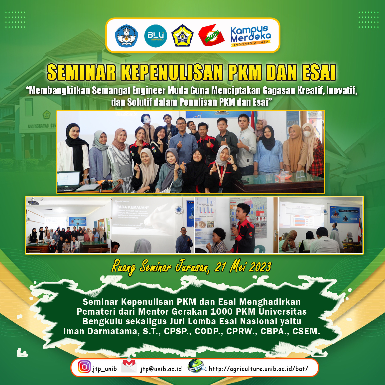 Enhancing Enthusiasm in Writing PKM and Essay, Department of Agricultural Technology and Agricultural Industry Technology Student Association Hold PKM and Essay Writing Seminars Enhancing Enthusiasm in Writing PKM and Essay, Department of Agricultural Technology and Agricultural Industry Technology Student Association Hold PKM and Essay Writing Seminars