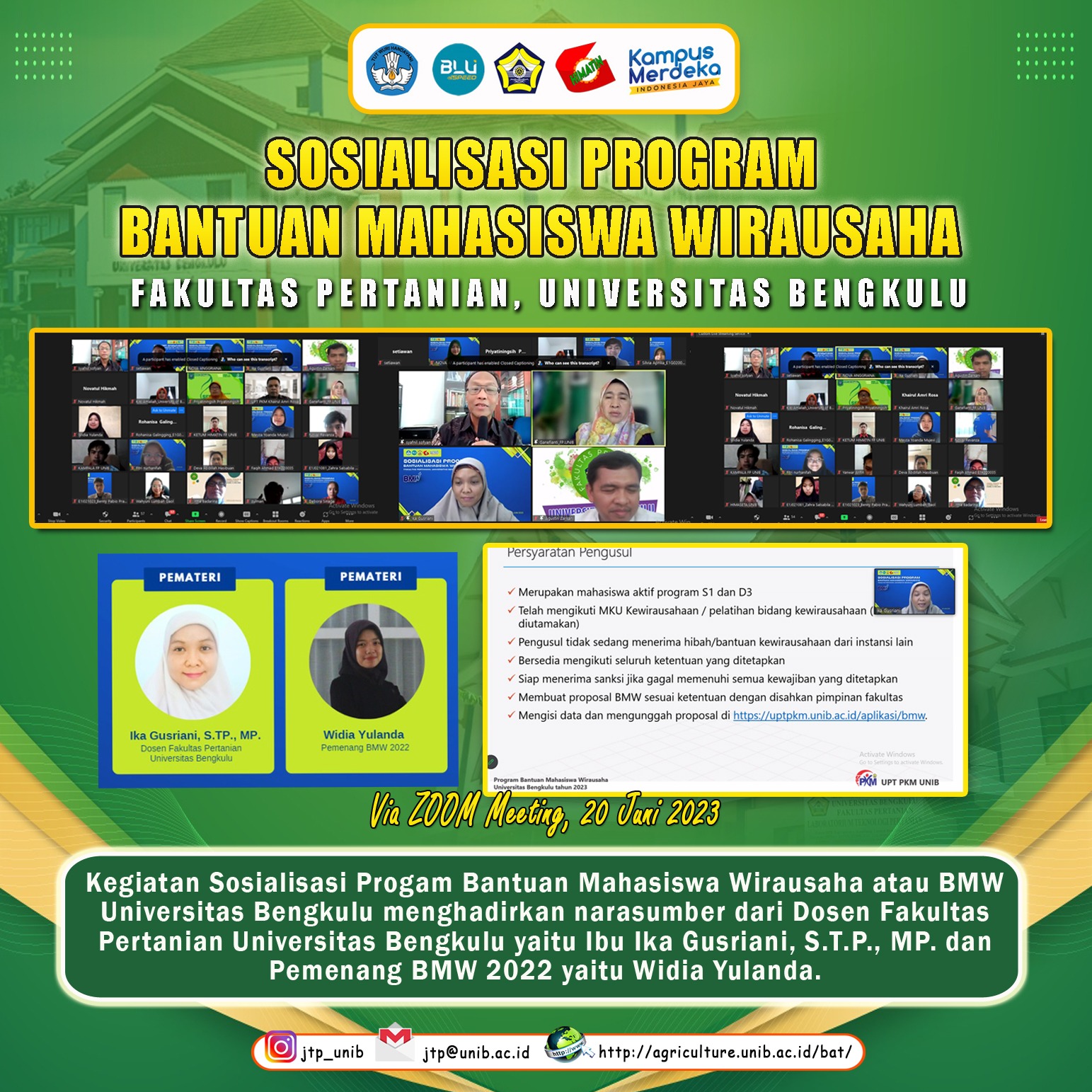 Increase Interest in Entrepreneurship with Socialization of the Bengkulu University Entrepreneurial Assistance Program or BMW of Bengkulu University in 2023 Increase Interest in Entrepreneurship with Socialization of the Bengkulu University Entrepreneurial Assistance Program or BMW of Bengkulu University in 2023