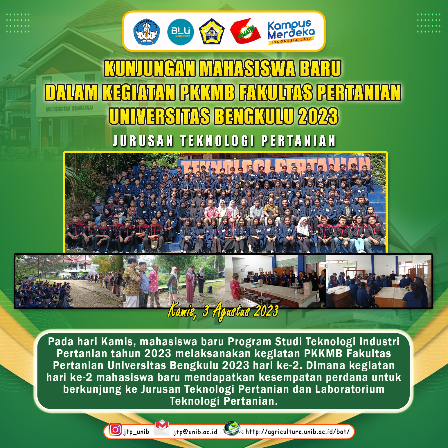 First Visit of 2023 New Students to the Department and Laboratory of Agricultural Technology During the 2023 PKKMB Activities First Visit of 2023 New Students to the Department and Laboratory of Agricultural Technology During the 2023 PKKMB Activities