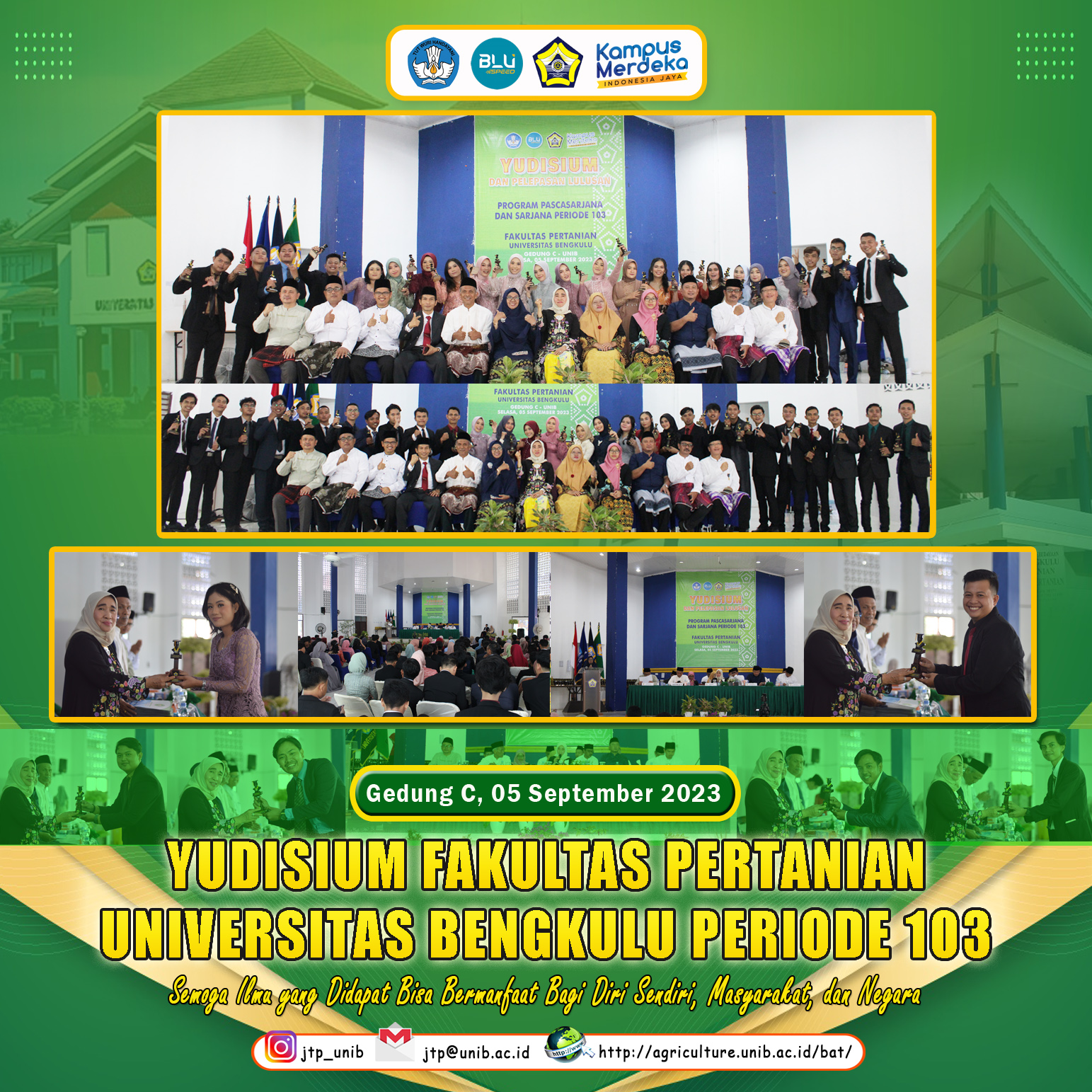 Yudisium of the Faculty of Agriculture, University of Bengkulu Period 103 Agricultural Industrial Technology Study Program Added 52 Best Graduates Yudisium of the Faculty of Agriculture, University of Bengkulu Period 103 Agricultural Industrial Technology Study Program Added 52 Best Graduates