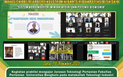 Chairman of the Indonesian Aromatherapy Association Gives Essential Oil Agroindustry Lecture at Teaching Practitioner Activities Department of Agricultural Technology, University of Bengkulu