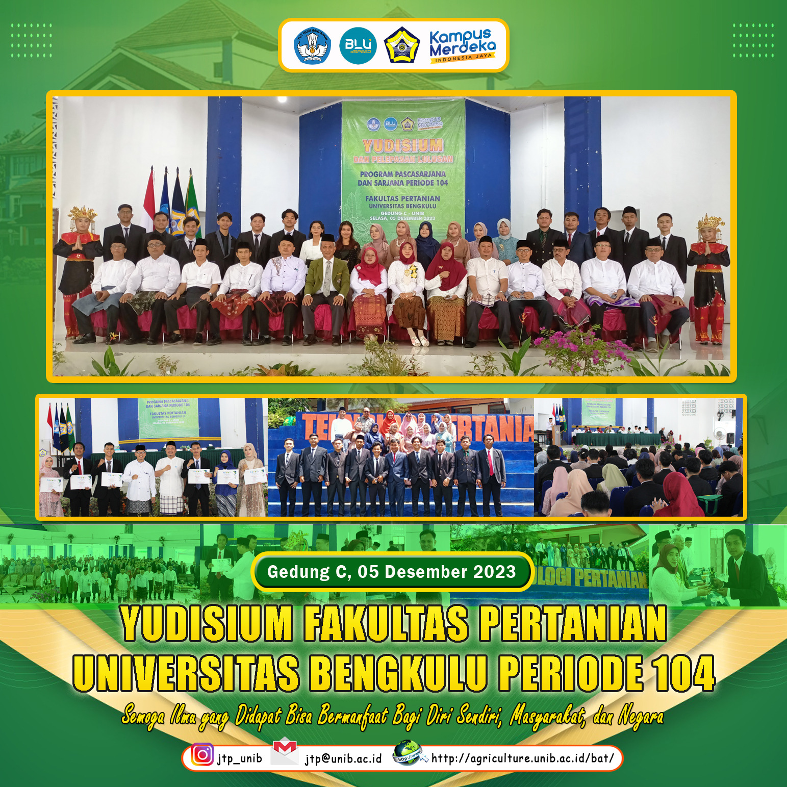 Yudisium of the Faculty of Agriculture, University of Bengkulu Period 104 Agricultural Industry Technology Study Program Added 19 Best Graduates Yudisium of the Faculty of Agriculture, University of Bengkulu Period 104 Agricultural Industry Technology Study Program Added 19 Best Graduates