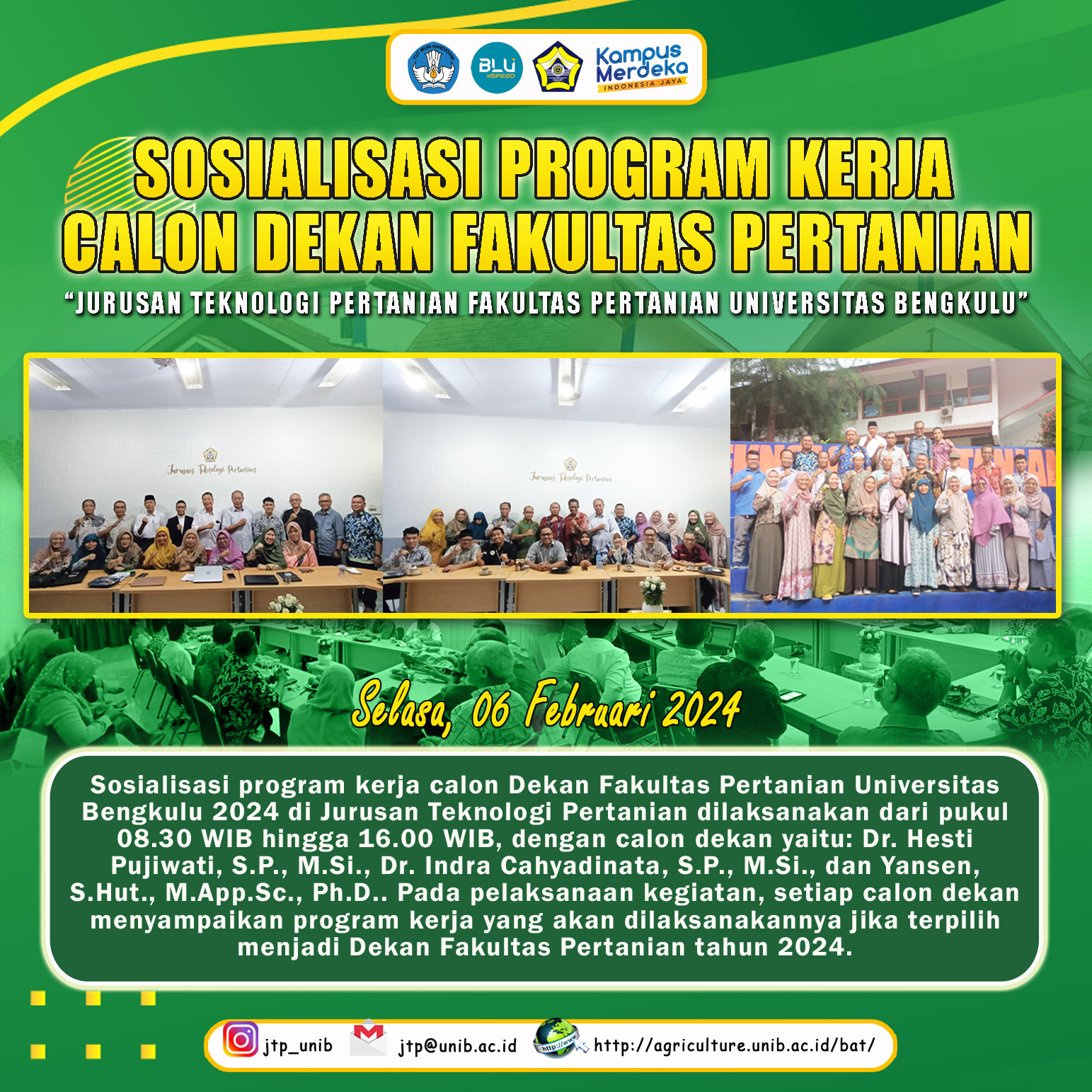 Socialization of the 2024 Dean Candidate Work Program of the Faculty of Agriculture, University of Bengkulu in the Department of Agricultural Technology Socialization of the 2024 Dean Candidate Work Program of the Faculty of Agriculture, University of Bengkulu in the Department of Agricultural Technology