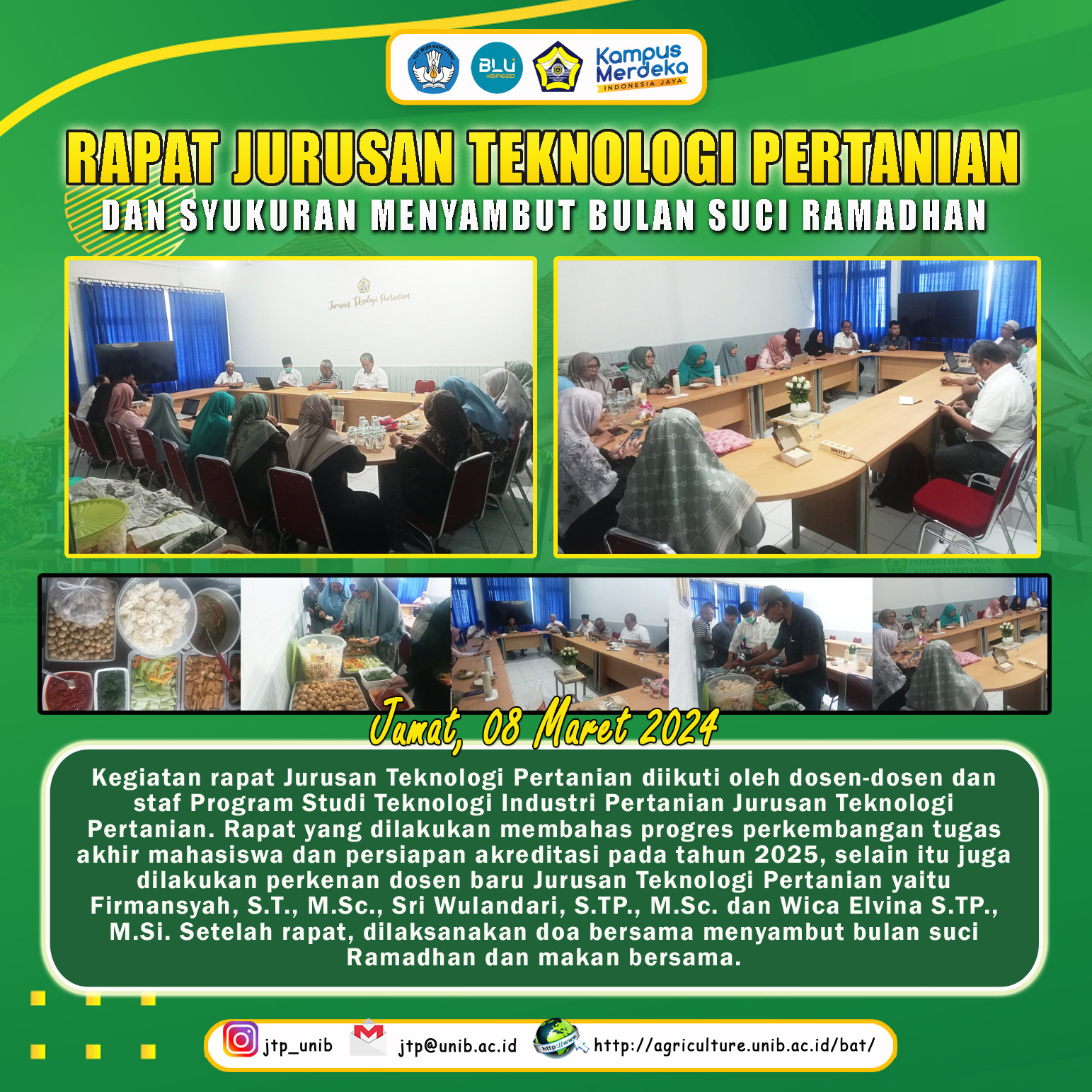 Meeting of the Department of Agricultural Technology and Thanksgiving to Welcome the Holy Month of Ramadan Meeting of the Department of Agricultural Technology and Thanksgiving to Welcome the Holy Month of Ramadan