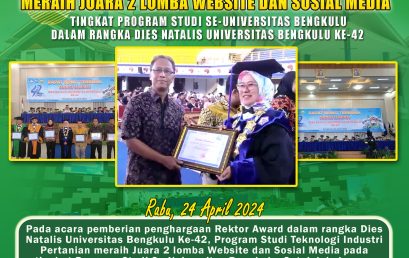 Agricultural Industry Technology Study Program Won 2nd Place in Website and Social Media Competition at the Study Program Level at the University of Bengkulu