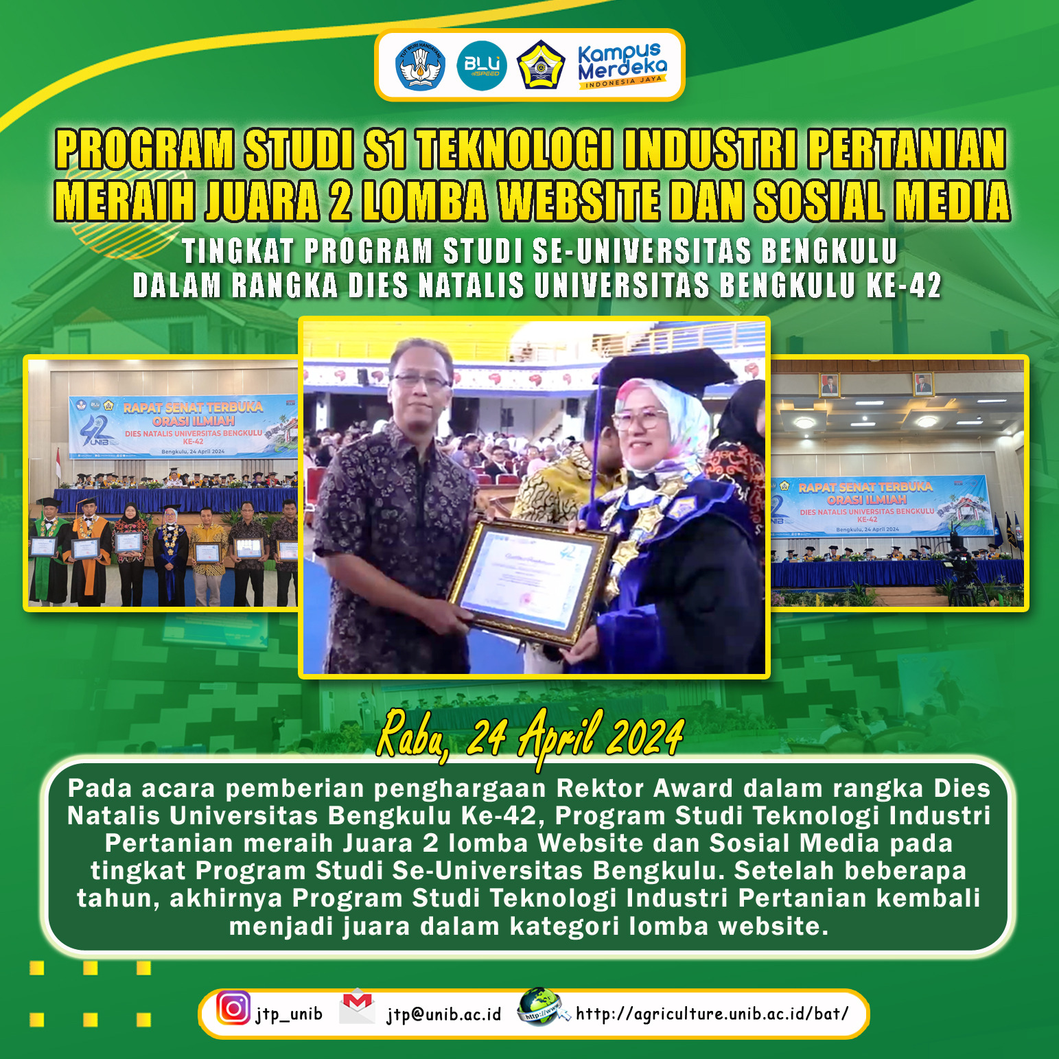 Agricultural Industry Technology Study Program Won 2nd Place in Website and Social Media Competition at the Study Program Level at the University of Bengkulu Agricultural Industry Technology Study Program Won 2nd Place in Website and Social Media Competition at the Study Program Level at the University of Bengkulu