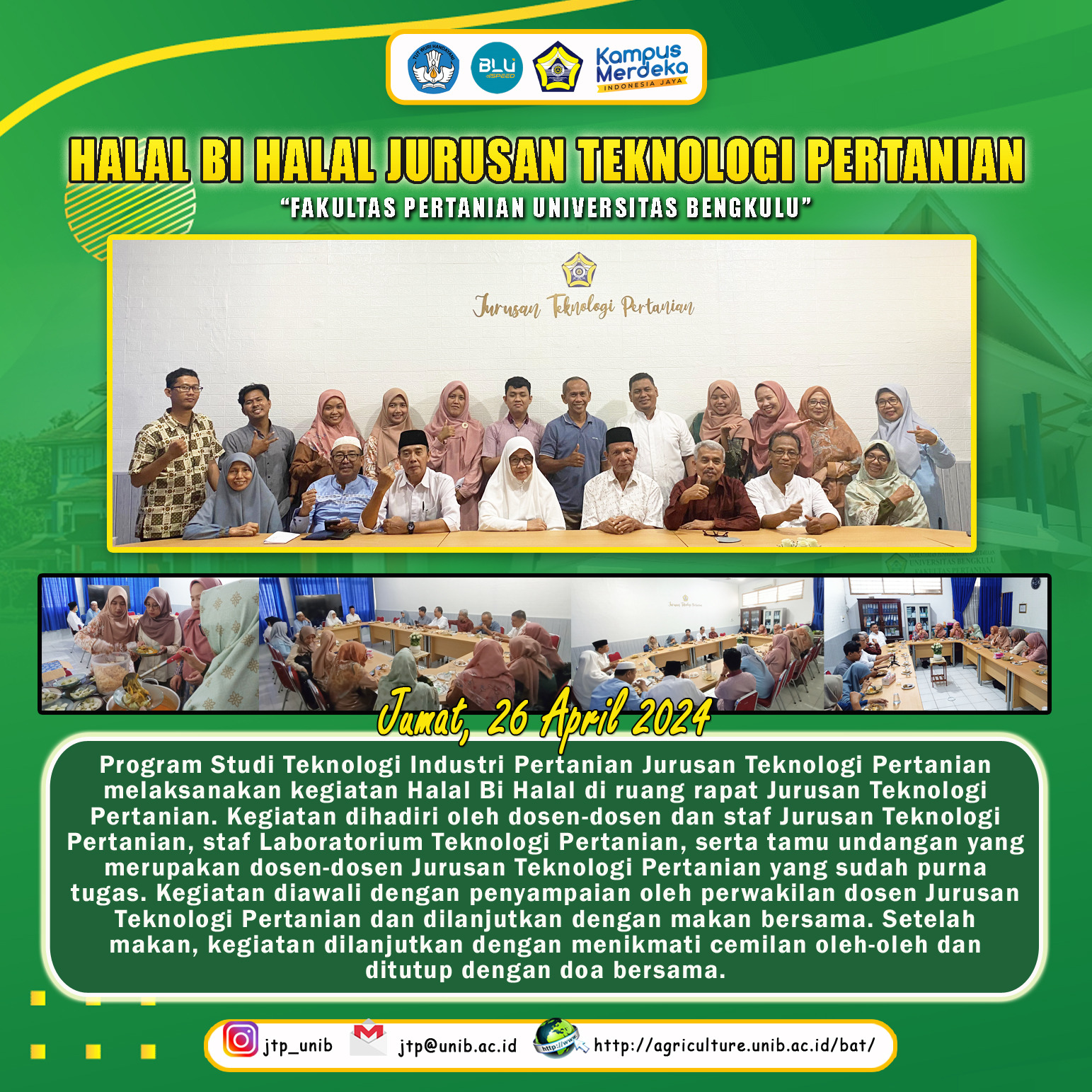Department of Agricultural Technology Holds Halal Bi Halal, attended by Lecturers, Staff, and Lecturers who have retired Department of Agricultural Technology Holds Halal Bi Halal, attended by Lecturers, Staff, and Lecturers who have retired