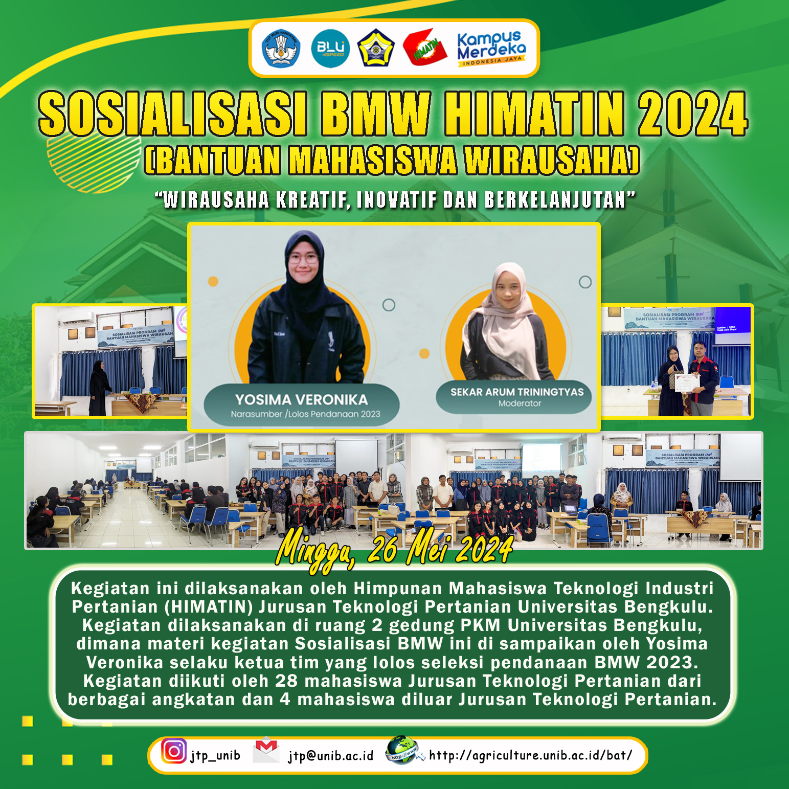 The Agricultural Industry Technology Student Association (HIMATIN) Carried Out Socialization of the 2024 Entrepreneurial Student Assistance Program (BMW) to Increase Interest in submitting proposals for BMW University of Bengkulu 2024 The Agricultural Industry Technology Student Association (HIMATIN) Carried Out Socialization of the 2024 Entrepreneurial Student Assistance Program (BMW) to Increase Interest in submitting proposals for BMW University of Bengkulu 2024