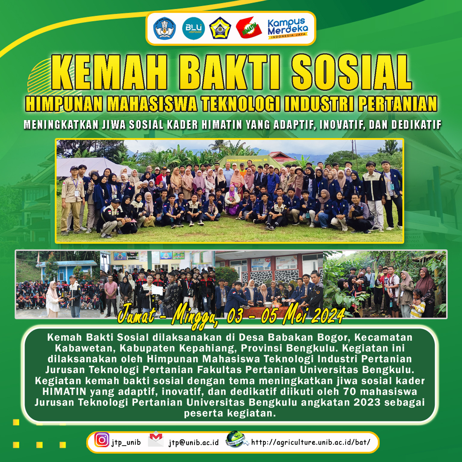 The 2024 Agricultural Industry Technology Student Association Social Service Camp in Babakan Bogor Village, Kepahiang is Very Helpful for Villagers The 2024 Agricultural Industry Technology Student Association Social Service Camp in Babakan Bogor Village, Kepahiang is Very Helpful for Villagers