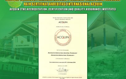 The Agricultural Industrial Technology Study Program, University of Bengkulu, Rewarded of the International Program Accreditation Certificate by ACQUIN
