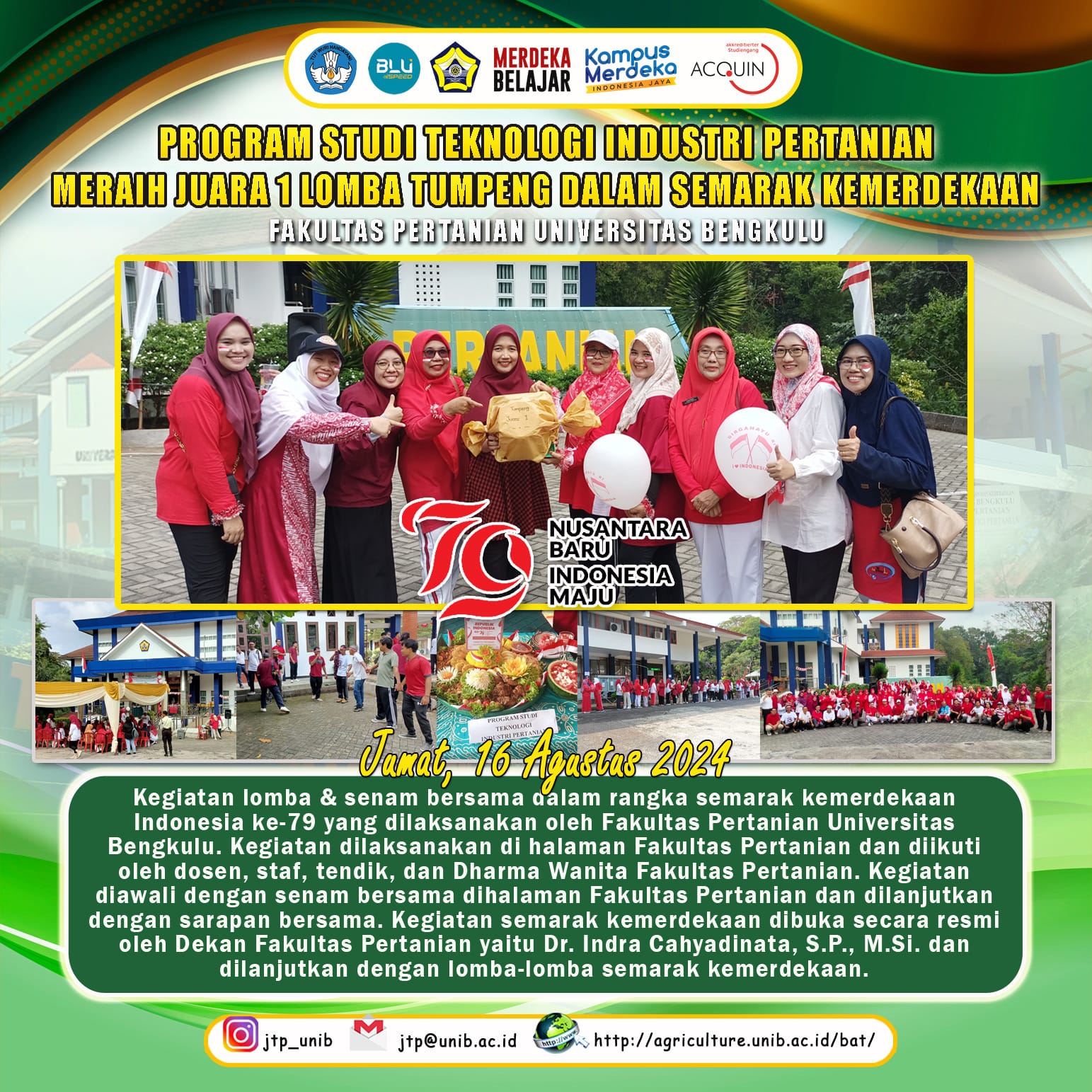 Lecturers and Staff of the Department of Agricultural Technology Participated in Enlivening the Vibrant Independence Competition of the Faculty of Agriculture, Won 1st Place in the Tumpeng Competition in the Study Program at the Faculty of Agriculture Lecturers and Staff of the Department of Agricultural Technology Participated in Enlivening the Vibrant Independence Competition of the Faculty of Agriculture, Won 1st Place in the Tumpeng Competition in the Study Program at the Faculty of Agriculture