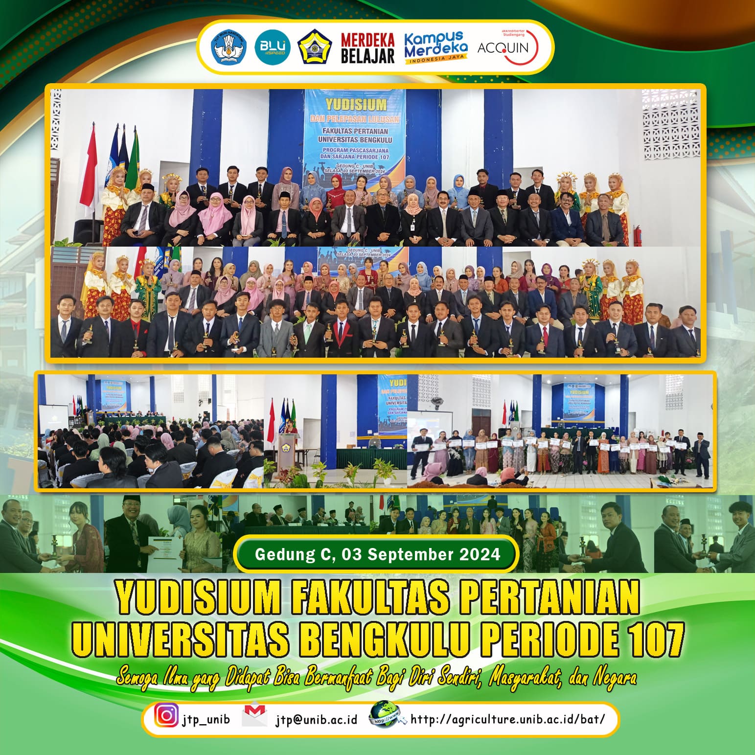 Yudisium of the Faculty of Agriculture, University of Bengkulu Period 107, Agricultural Industrial Technology Study Program Adds 57 Best Graduates
