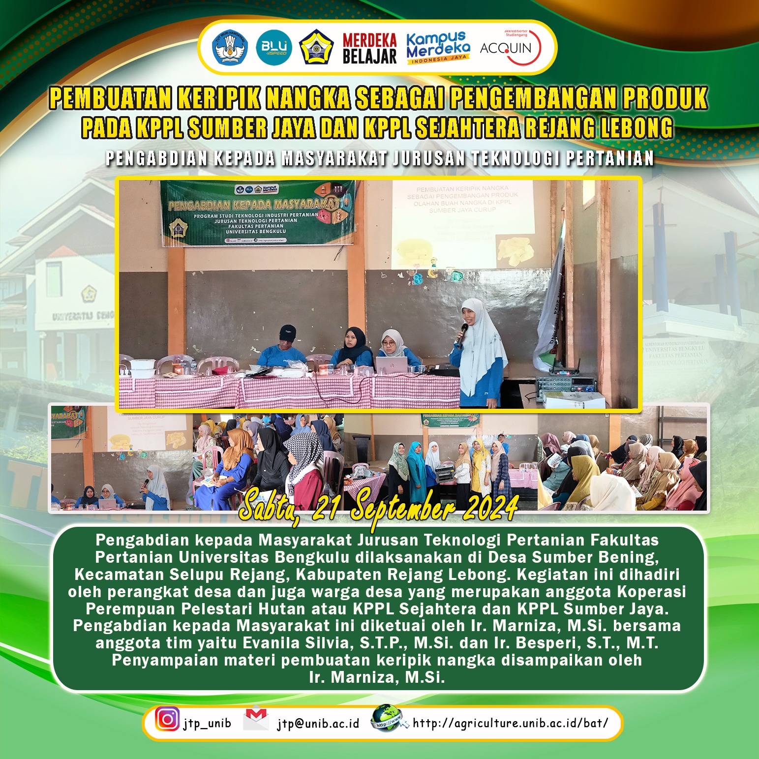 Training on Making Jackfruit Chips as a Development of Jackfruit Processed Products at KPPL Sumber Jaya and KPPL Sejahtera in Sumber Bening Village Training on Making Jackfruit Chips as a Development of Jackfruit Processed Products at KPPL Sumber Jaya and KPPL Sejahtera in Sumber Bening Village