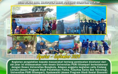 Sri Wulandari, Lecturer of the Agricultural Industrial Technology Study Program, Unib with UNPARI Lecturer Educating the Community of Benua Raja Lahat Village in the Making of Bioethanol from Sweet Potatoes