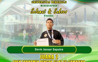 Devin Januar Saputra, a student of the Department of Agricultural Technology, won 2nd place in the Open Pencak Silat Tournament throughout Sumatra of the Ministry of Youth and Sports of the Republic of Indonesia in 2024 Bengkulu Province