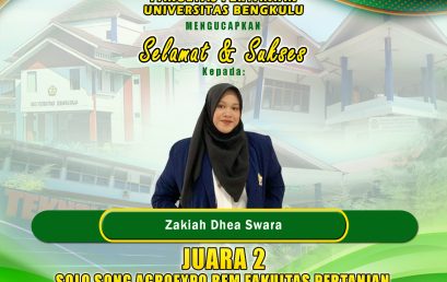 Zakiah Dhea Swara, a student of the Department of Agricultural Technology, won 2nd place in the AGROEXPO BEM Solo Song Competition, Faculty of Agriculture, University of Bengkulu