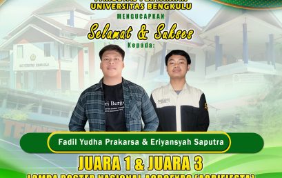 Fadil Yudha Prakarsa and Eriyansyah Saputra, Students of the Department of Agricultural Technology 1st and 3rd Place in the National Poster Competition AGROEXPO (AGRIFIESTA) BEM Faculty of Agriculture, University of Bengkulu