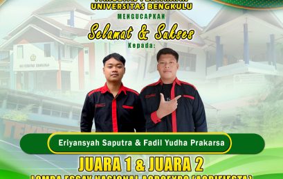 Eriyansyah Saputra and Fadil Yudha Prakarsa, Students of the Department of Agricultural Technology 1st and 2nd Place in the National Essay Competition AGROEXPO (AGRIFIESTA) BEM Faculty of Agriculture, University of Bengkulu