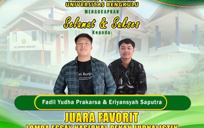 Fadil Yudha Prakarsa and Eriyansyah Saputra, Students of the Department of Agricultural Technology Won the Favorite Champion of the National Essay Competition of the Rafflesia Media UKM Journalism Week FKIP KBM University of Bengkulu