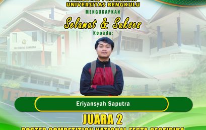 Eriyansyah Saputra, Student of the Department of Agricultural Technology, Won 2nd Place in the National Poster Competition of FESTA Geophysics HIMAGF FMIPA University of Bengkulu