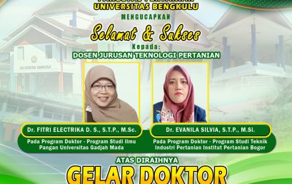 Dr. Fitri Electrika Dewi Surawan, S.T.P., M.Sc. and Dr. Evanila Silvia, S.T.P., M.Si., Lecturer of the Department of Agricultural Technology, Faculty of Agriculture, University of Bengkulu Earned a Doctoral Degree