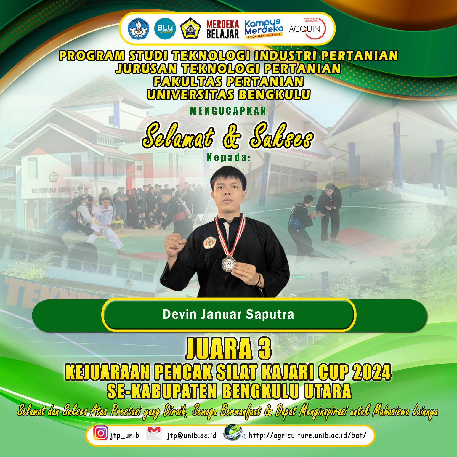 Devin Januar Saputra, Student of the Department of Agricultural Technology, 3rd Place in the 2024 KAJARI CUP Pencak Silat Championship Devin Januar Saputra, Student of the Department of Agricultural Technology, 3rd Place in the 2024 KAJARI CUP Pencak Silat Championship