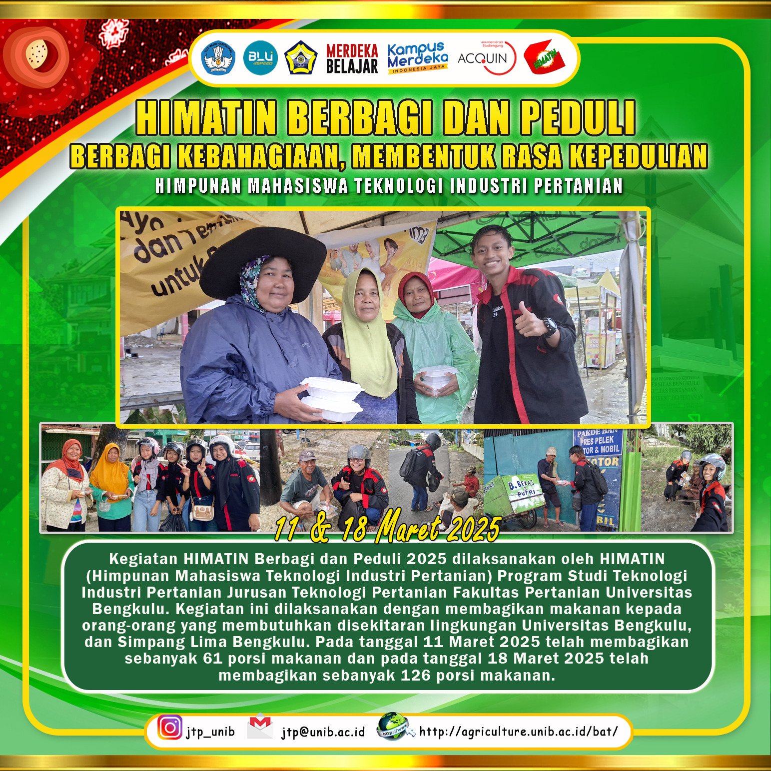HIMATIN Shares and Cares to Improve and Form a Sense of Concern for Students of the Department of Agricultural Technology HIMATIN Shares and Cares to Improve and Form a Sense of Concern for Students of the Department of Agricultural Technology