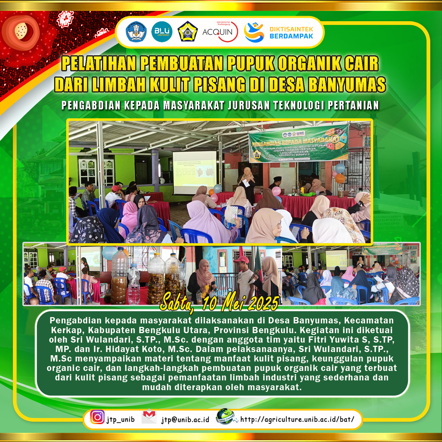 Training on Making Liquid Organic Fertilizer from Banana Peel Waste in Banyumas Village, Kerkap District, North Bengkulu Training on Making Liquid Organic Fertilizer from Banana Peel Waste in Banyumas Village, Kerkap District, North Bengkulu