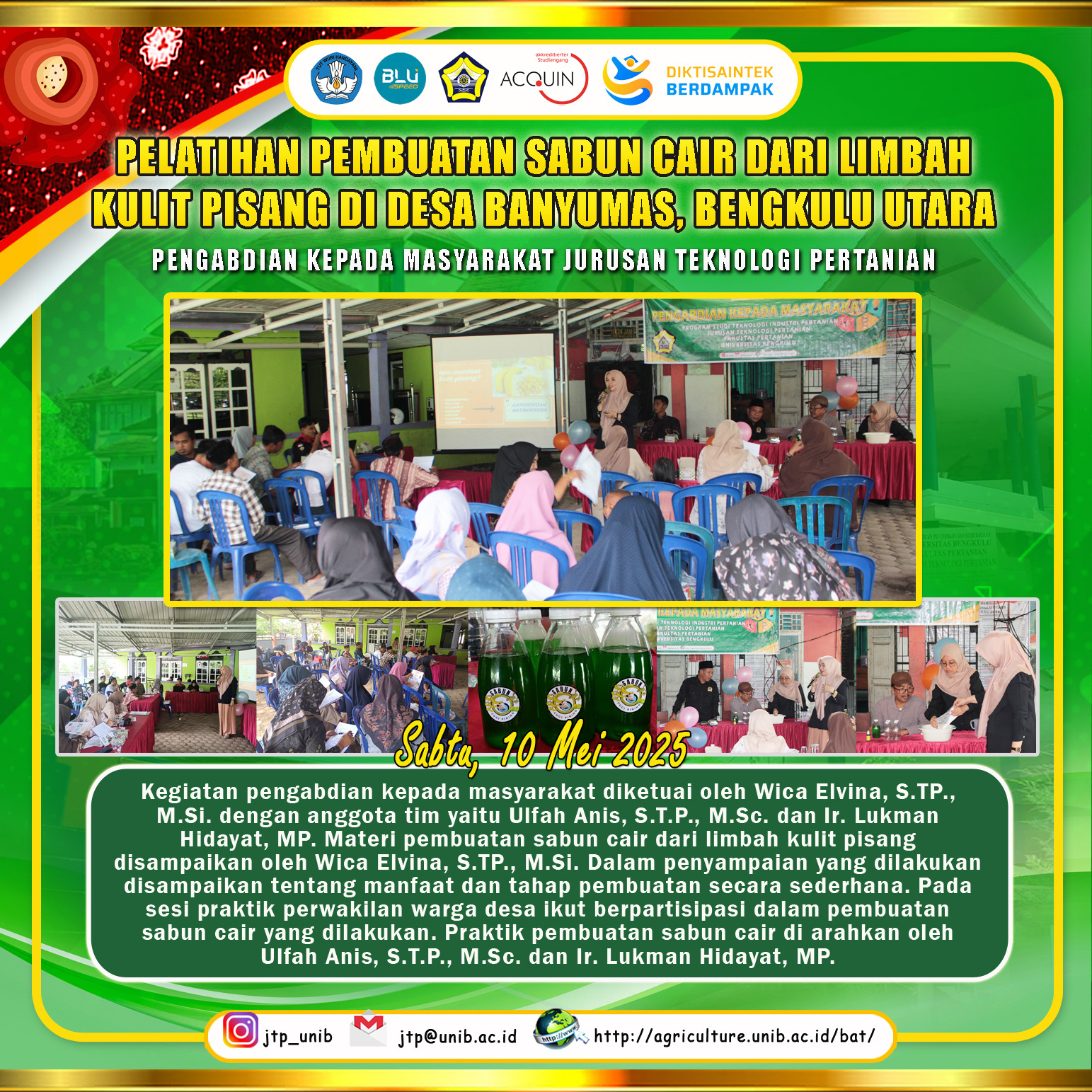 Training on Making Liquid Soap from Banana Peel Waste in Banyumas Village, Kerkap District, North Bengkulu Training on Making Liquid Soap from Banana Peel Waste in Banyumas Village, Kerkap District, North Bengkulu