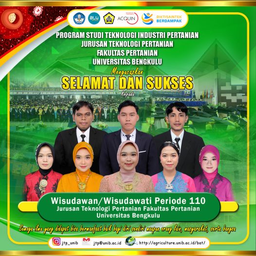 University of Bengkulu Holds Graduation Period 110, Agricultural Industrial Technology Study Program Adds 8 Best Graduates
