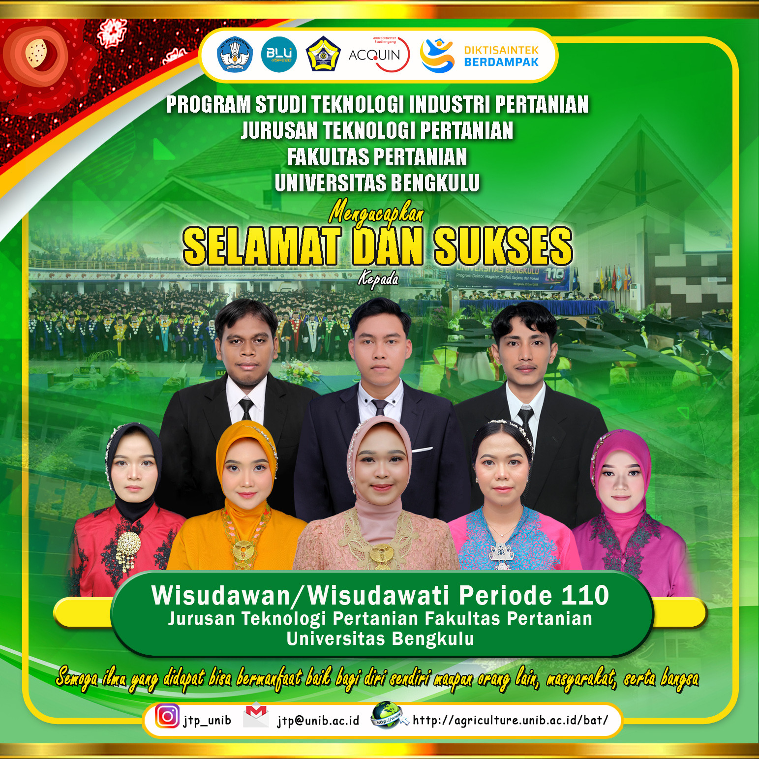 University of Bengkulu Holds Graduation Period 110, Agricultural Industrial Technology Study Program Adds 8 Best Graduates University of Bengkulu Holds Graduation Period 110, Agricultural Industrial Technology Study Program Adds 8 Best Graduates