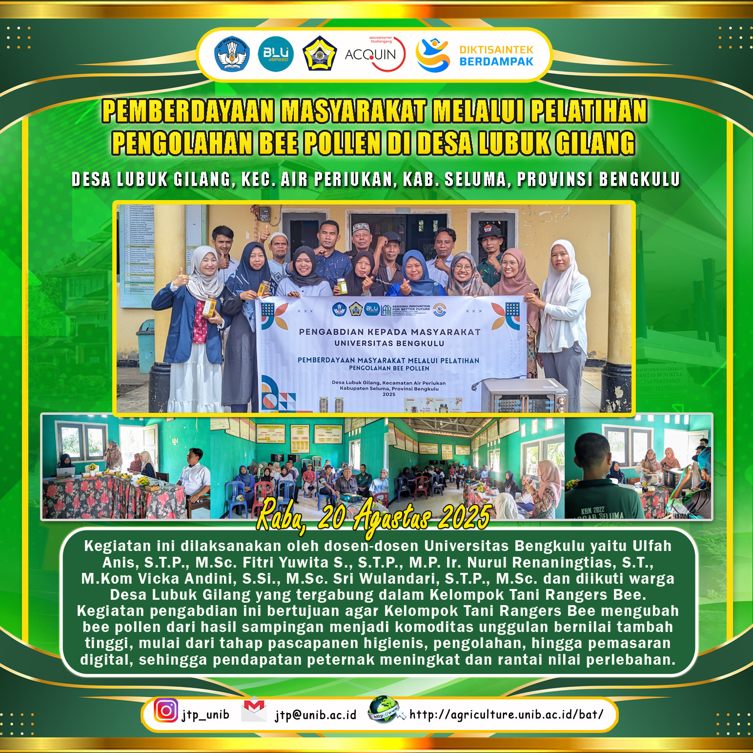 Community Empowerment Through Bee Pollen Processing Training in Lubuk Gilang Village, Seluma Regency, Bengkulu Province