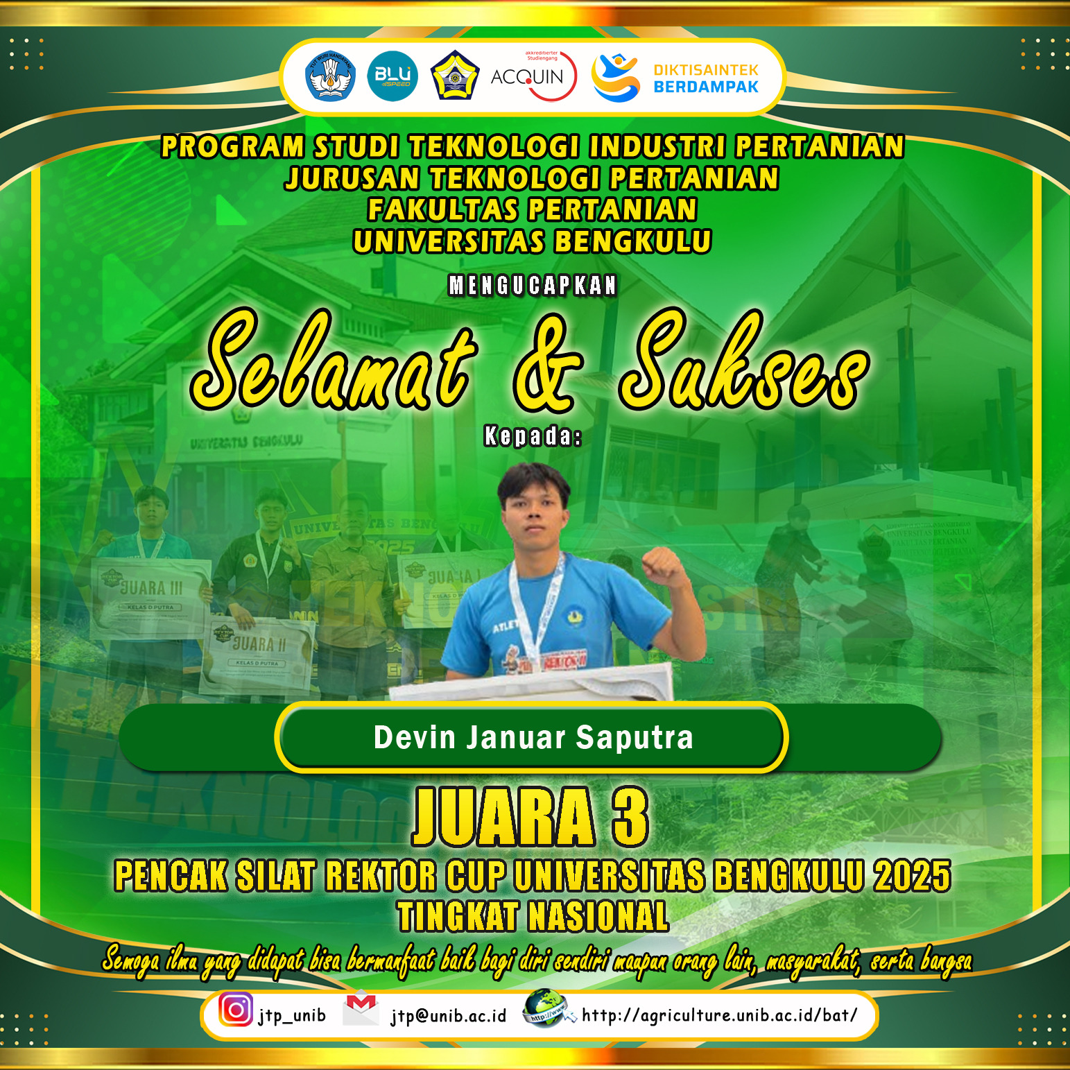 Devin Januar Saputra, Student of the Department of Agricultural Technology, 3rd Place in Pencak Silat RECTOR CUP of the University of Bengkulu 2025 National Level