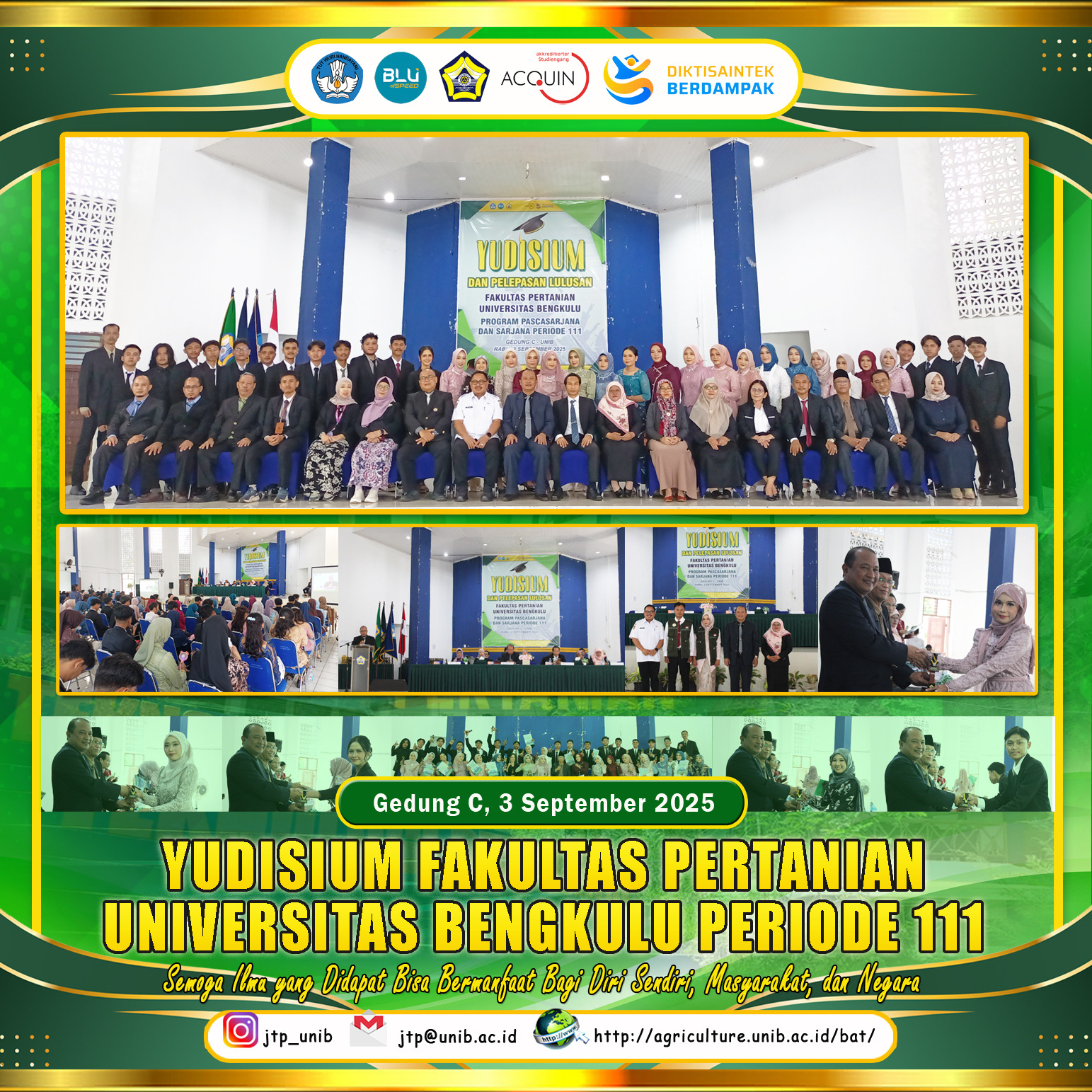 Yudisium of the Faculty of Agriculture, University of Bengkulu Period 111, Agricultural Industrial Technology Study Program Adds 35 Best Graduates