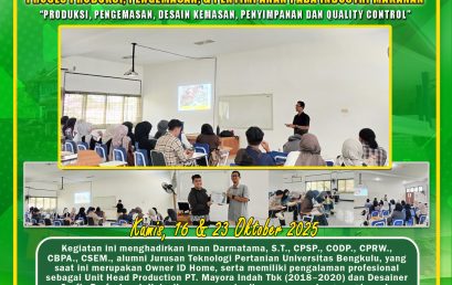 Teaching Practitioner Activities, Iman Darmatama Gives a Lecture on Food Industry Production, Packaging, and Storage at the Department of Agricultural Technology, University of Bengkulu Teaching Practitioner Activities, Iman Darmatama Gives a Lecture on Food Industry Production, Packaging, and Storage at the Department of Agricultural Technology, University of Bengkulu
