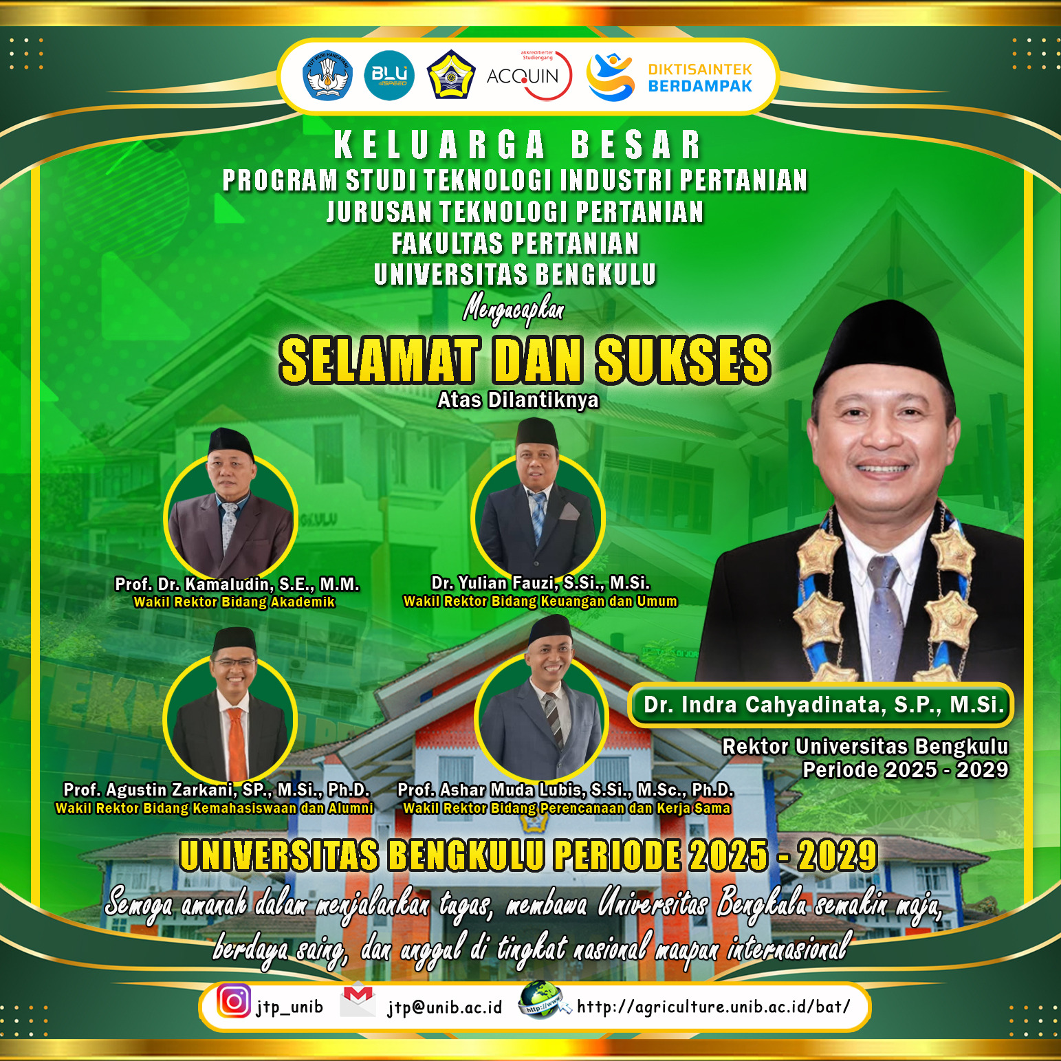 Rector and Vice Rectors of the University of Bengkulu Officially Inaugurated Ready to “Move Fast” for Inclusive, Innovative, and Impactful Education