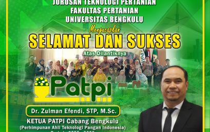 Dr. Zulman Efendi, STP, M.Sc., Lecturer of the Department of Agricultural Technology, University of Bengkulu Officially inaugurated as the Chairman of PATPI Bengkulu Branch for the 2025 – 2029 Period