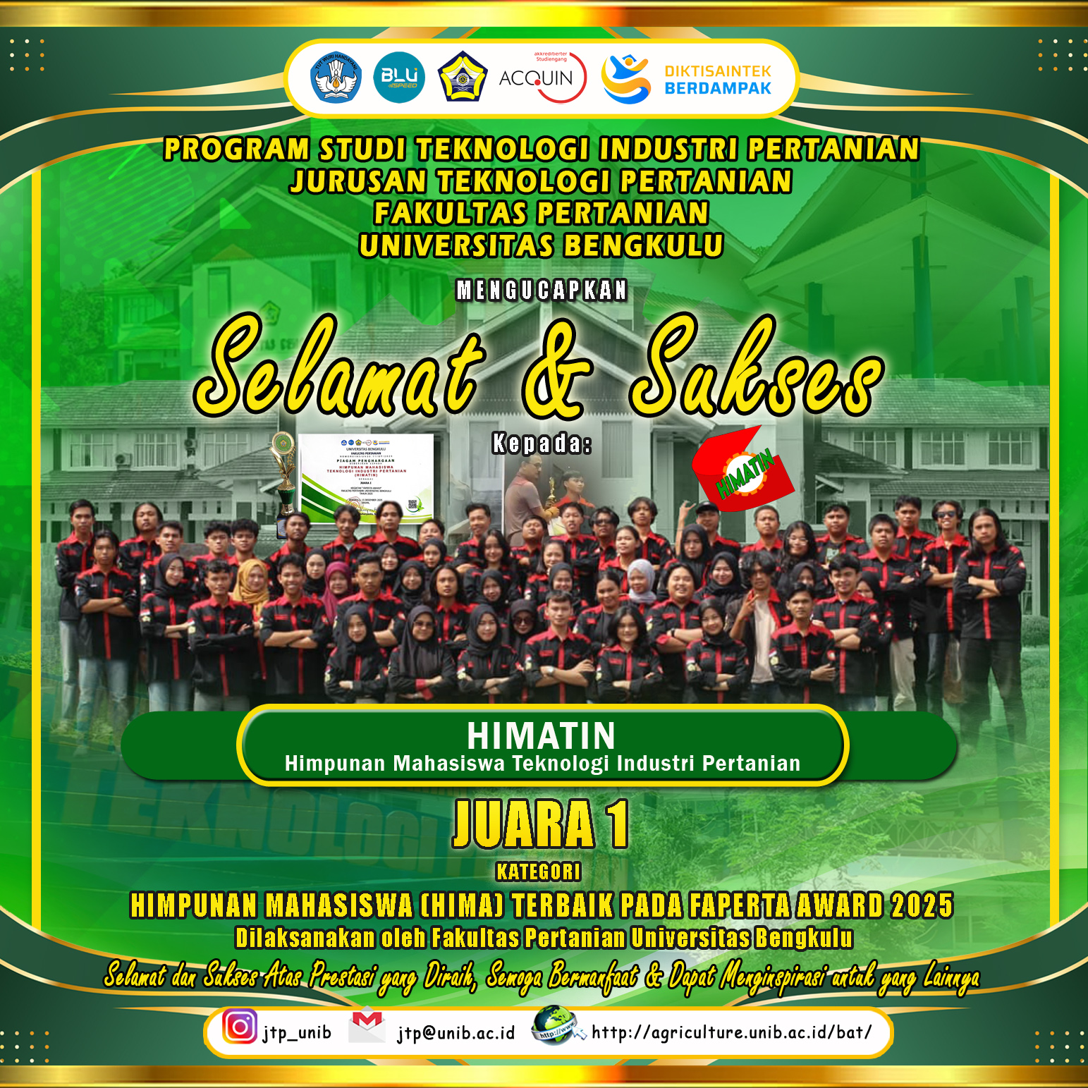 HIMATIN became the Best Student Association and won 1st place in the 2025 FAPERTA Award